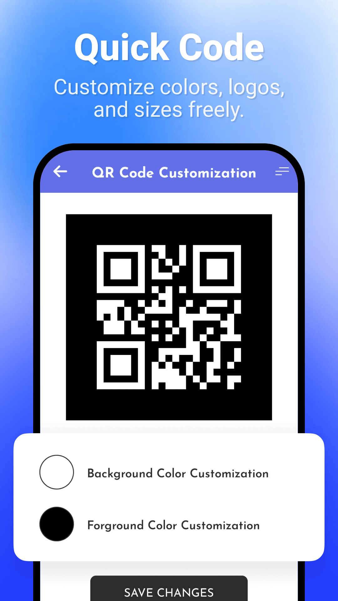 QR Scanner Pro QR code customization screen