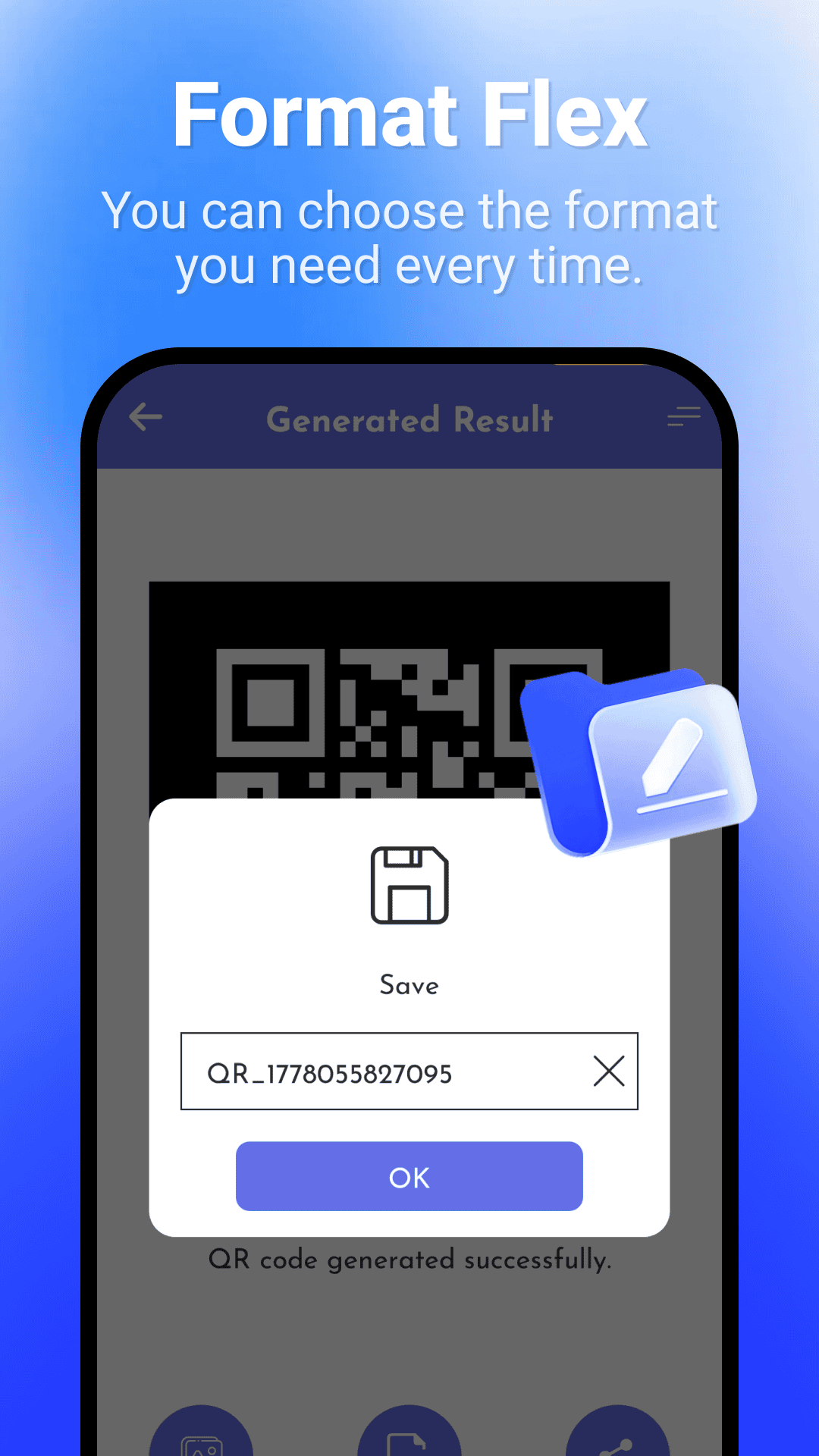 QR Scanner Pro generated result save dialog